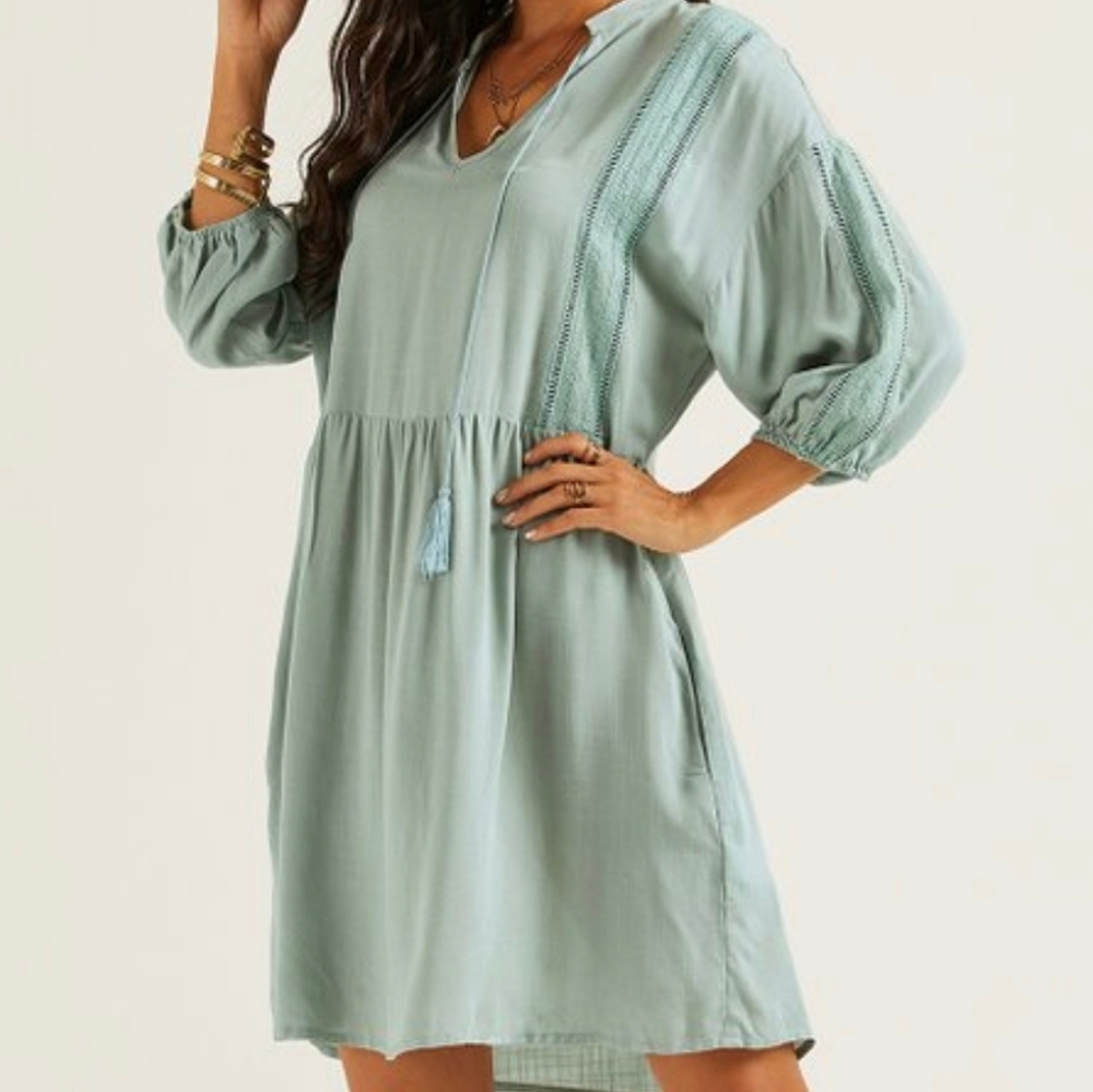 NWT Suzanne Betro Boho Sage Tassel Dress XL